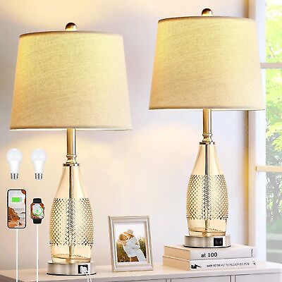 #ad 27quot; Glass Table Lamps for Bedrooms Set of 2 Modern Lamps for Nightstand with... $136.90