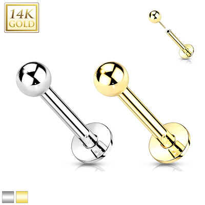 #ad 14K Gold Solid Round Ball Threadless Push In Labret Ear Cartilage Daith 16G $59.95