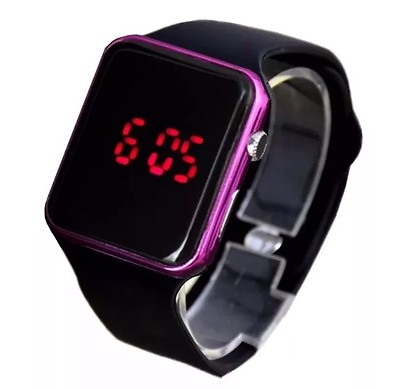 #ad PURPLE Digital LED Sports Screen Silicon Band Wrist Watch Men Women Teenager UK GBP 5.79