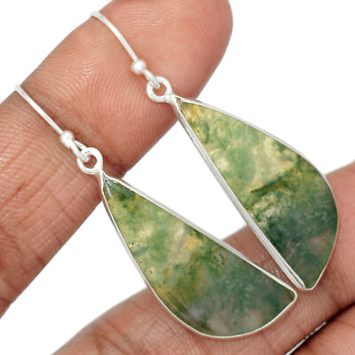 #ad Natural Moss Agate 925 Sterling Silver Earrings Jewelry CE24158 $15.99