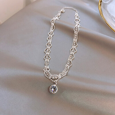 #ad Elegant Women 925 Silver Gold Cubic Zirconia Pendant Necklace Wedding Jewelry C $4.58