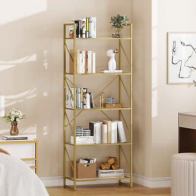 #ad 5 Tier Gold Bookshelf Modern Free Standing Storage Shelf with Metal Frame $113.97