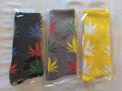 #ad 3 Pack of New Unisex Cotton Blend Cannabis Socks Assorted Colors Fast Shipping $12.00
