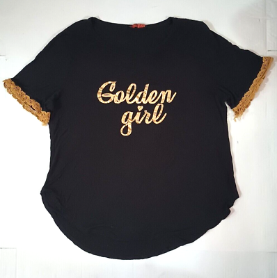 #ad Social Butterflies Women#x27;s Top quot;Golden Girlquot; Print Solid Black w Gold Trim XL $12.99
