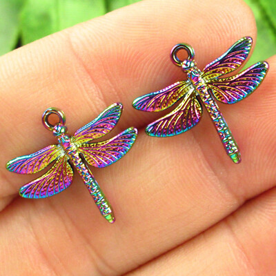 #ad 10Pcs 18x18x2mm Rainbow Tibetan Silver Dragonfly Pendant Bead SSM49812 $9.12