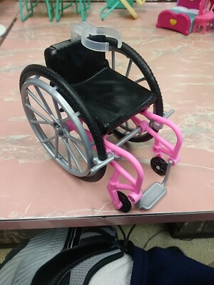 #ad Barbie Pink Wheelchair Accessory GGL22 Rolling Black Pink Silver 2018 Mattel $5.99
