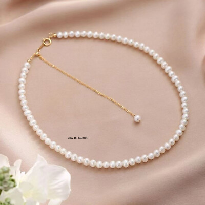 #ad Real 18K Yellow Gold Clasp with Natural Freshwater Pearl Beads Chain Necklace $70.68