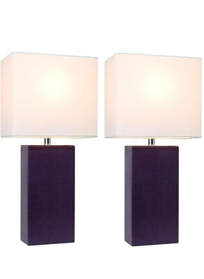 #ad Elegant Designs Leather Table Lamp 2 Pack in Eggplant White Lamp Shade $75.00