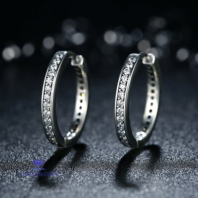 #ad Simulated Diamond Hoop Earrings Solid 14K White Gold Round Cut 2 Carat For Woman $227.74