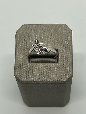 #ad Estate 14k Solid White Gold Genuine Diamond Ring $259.35