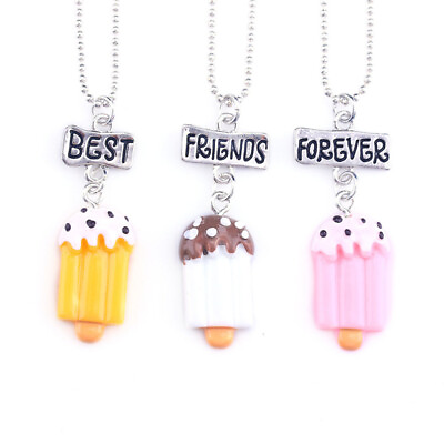#ad 3 Pcs Friendship Pendant Gifts Best Necklace Forever Child Ice Cream $7.59