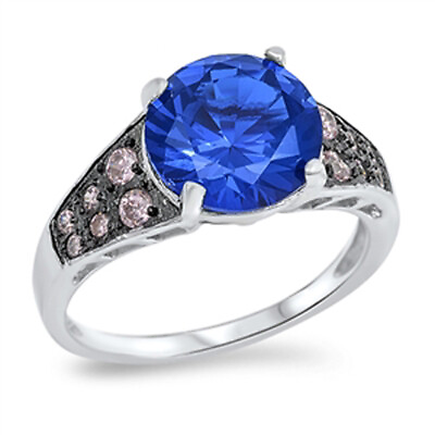 #ad Blue CZ Modern Style Unique Ring .925 Sterling Silver Band Sizes 5 10 $22.69