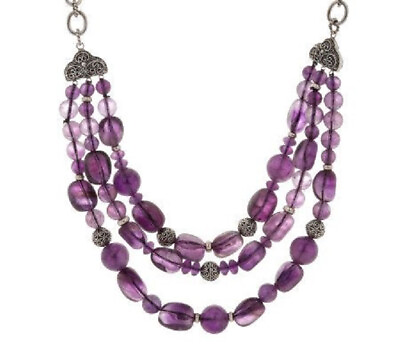 #ad QVC Artisan Crafted Sterling 18quot; Triple Strand Amethyst Bead Necklace $343 $181.23