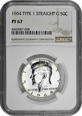 #ad 1964 Type 1 Straight G 50c Silver Proof Kennedy Half Dollar NGC PF 67 $59.31