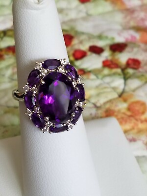 #ad Sterling Silver 6.27 ctw Rich Royal Purple Brazilian Amethyst Ring Size 6 $175.00