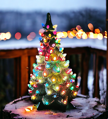 #ad vtg Ceramic Christmas tree Holland Mold 19quot; Green w star base amp; bulb 1975 $159.10