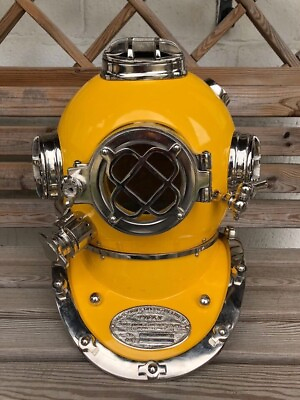 #ad Antique Divers Diving HELMET Scuba Yellow US Navy Mark V Full Size Vintage Gift $219.50