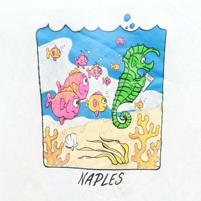 #ad Vintage Beach Naples Florida Men Shirt Fish Seahorse Youth Sz M Single Stitch $1.79