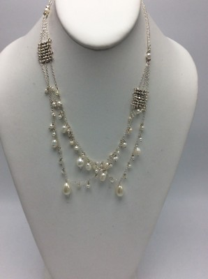 #ad Lucky Brand Silver Tone Freshwater Pearl Layer Necklace UK 38 $49 $32.14