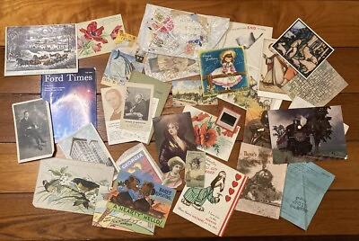 #ad Junk Journal Lot 24 Antique Vintage Paper Ephemera Greeting Postcards As Is $27.30
