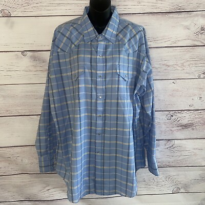 #ad Ely Cattleman Mens Pearl Snap Shirt XXL Blue Plaid Wrinkle Resistant A2 $24.96