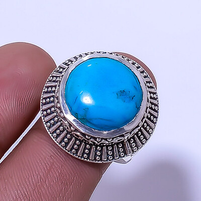 #ad Magnesite Turquoise Fine Art Oxidised 925 Sterling Silver Ring S.7 R 9421 220 4 $15.50