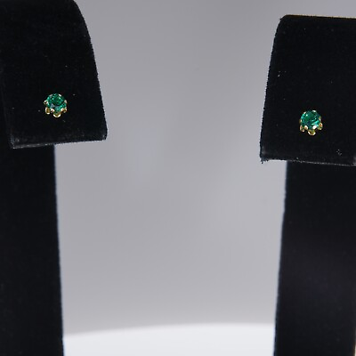 #ad 14K Simulated Deep Green Emerald Stud Earrings 3.75 MM Wide $63.19