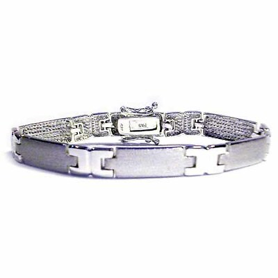 #ad 925 Silver Polished amp; Satin Finish Rectangle Link Bracelet $29.99