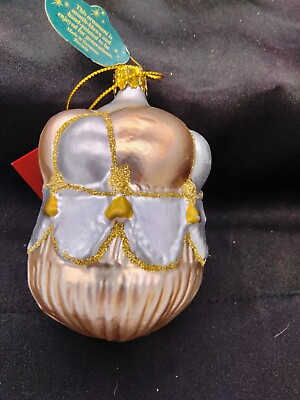 #ad Christborn Hand Blown Mercury Glass Ornament Cream and Gold Crown Shape NWT $14.99