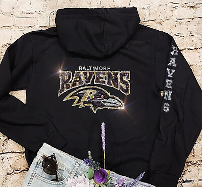#ad New Baltimore Ravens ZIP UP NEW Rhinestone BLING Sweatshirt Sz S thru 3X UNISEX $44.99