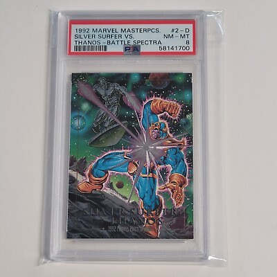 #ad 1992 Marvel Masterpieces #2 D Silver Surfer VS THANOS BATTLE SPECTRA PSA 8 $105.00