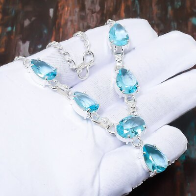 #ad Swiss Blue Topaz Gemstone Handmade Gift Jewelry Necklace 18quot; I686 $8.99