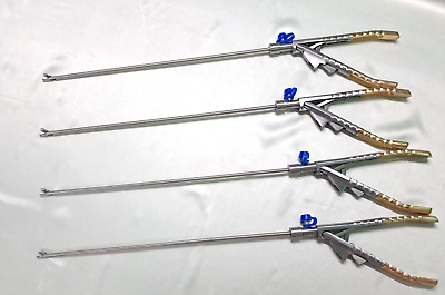 #ad 4pc Laparoscopic Needle Holder 5mm Curved Jaw Gold Handle Reusable Instrument CE $400.00