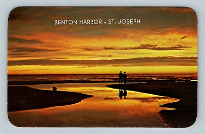 #ad Benton Harbor St. Joseph MI Romantic Lake Michigan Sunset Vintage Postcard $7.99