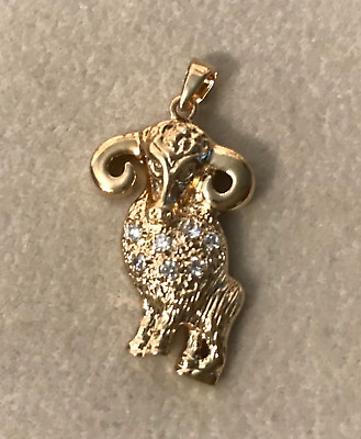#ad Ladies Aries Ram Zodiac CZ Pendant 24k Yellow Gold Plated Astrological Sign $16.97