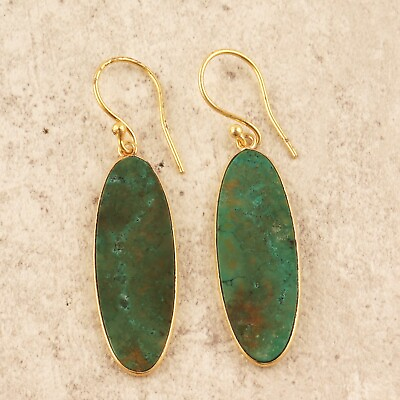 #ad Oval Natural Green Turquoise Gold Plated Tibetan Turquoise Earrings Drop Earring $6.49
