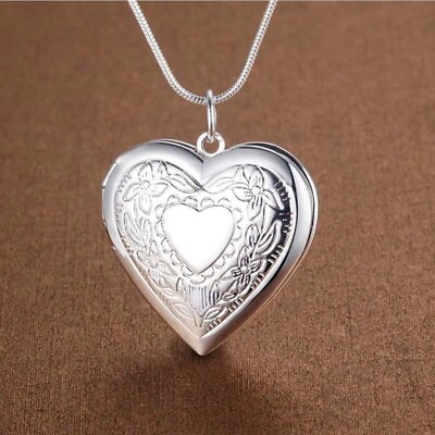 #ad 925 Sterling Silver Plated Heart Pendant Necklace Locket Picture Photo 18quot; N1 $10.90