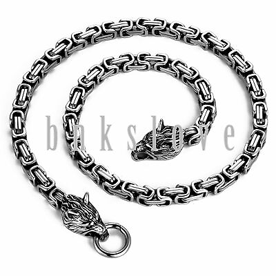 #ad Men Norse Viking Wolf Head Byzantine Link Chain Necklace Stainless Steel Jewelry $16.99
