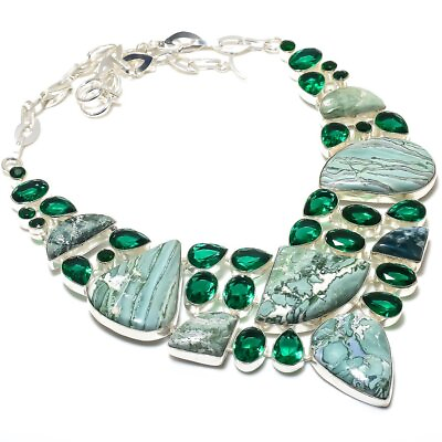 #ad Natural Green Opal Tourmaline Vintage Gemstone 925 Sterling Silver Necklace v24 $36.00