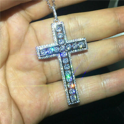 #ad Sparkling Cross Pendant 925 Silver Full Stone Crystal Jewelry For Chain Necklace $93.14