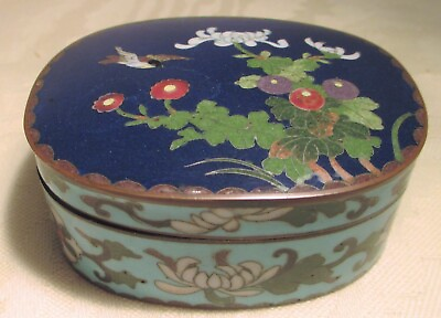 #ad Antique Japanese Meiji Era late 1800#x27;s Blue Cloisonné Oval Box $245.00