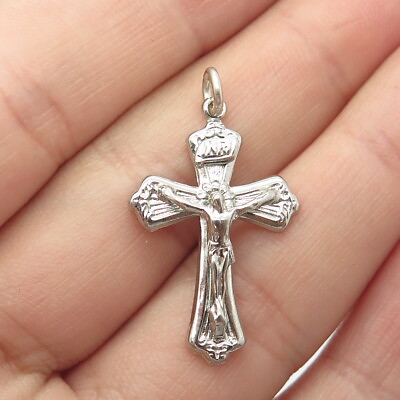 #ad 925 Sterling Silver Vintage Christian Crucifixion Cross “INRIquot; Pendant $22.95