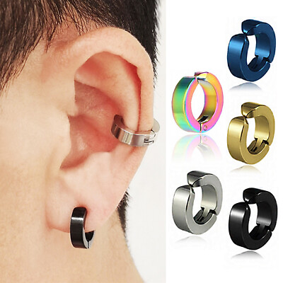 #ad 2PCS Titanium Steel Hoop Earrings for Men Women Small Hoop Huggie Ear Piercings $1.19