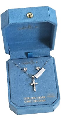 #ad Isabella M Sterling Silver Cubic Zirconia Cross Necklace NIB 162quot; $24.95