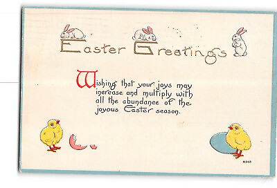 #ad Easter Greetings Embossed Postcard 1914 Baby Chicks Hatching Easter Bunny $5.98