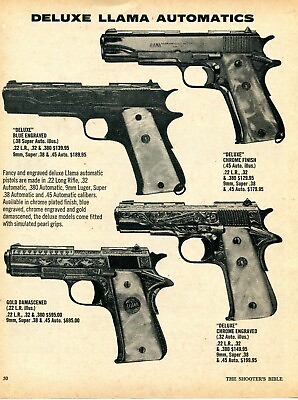 #ad 1975 Print Ad Llama Deluxe Blue Chrome Engraved amp; Damascened Automatic Pistol $9.99
