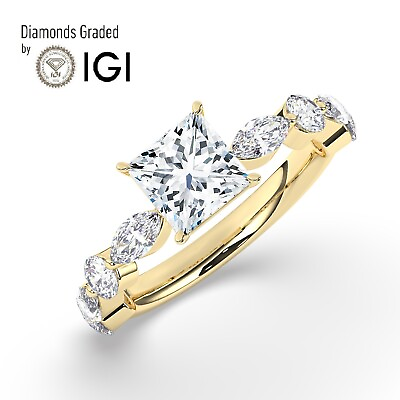 #ad #ad IGI2 CT Solitaire Lab Grown Princess Diamond Engagement Ring 18K Yellow Gold $2209.70