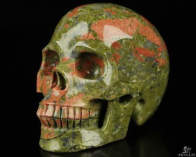 #ad 5.0quot; Pink amp; Green Unakite Hand Carved Crystal Skull Realistic Crystal Healing $209.00
