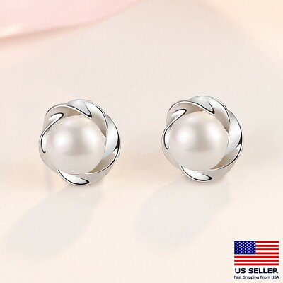 #ad Fashion Women 925 Sterling Silver Earrings Pearls Rotating Flowers Stud 0603 $6.99