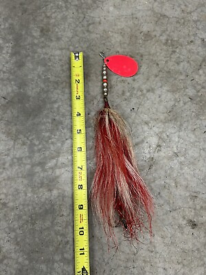 #ad FISHING LURE MUSKIE INLINE SPINNER Red White double treble hook $12.00